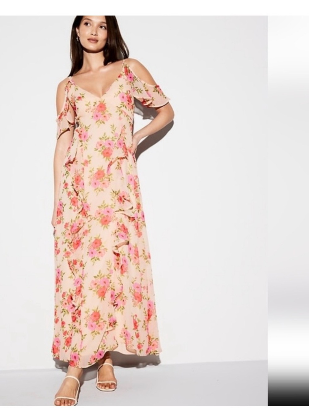 Old Navy Pink Floral Cold-Shoulder Maxi Dress